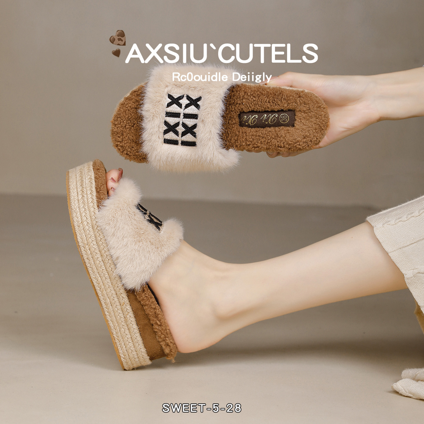 巨好看毛毛拖鞋女外穿2025秋冬新款韩版松糕厚底鞋居家字母一字拖