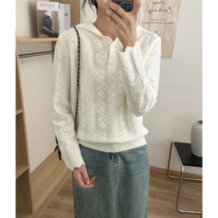 女宽松显瘦薄款 蕾丝连帽针织衫 毛衣开春穿搭打底上衣 2025新款 春装