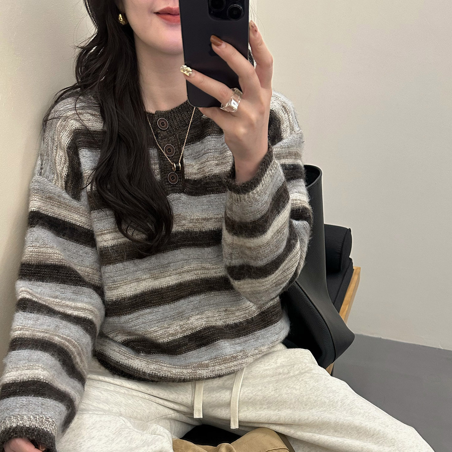 2025秋冬新款韩版宽松显瘦条纹慵懒风针织衫女百搭毛衣外套上衣潮,女装/女士精品,毛衣,淘宝优惠券,粉丝福利购,淘宝优惠卷