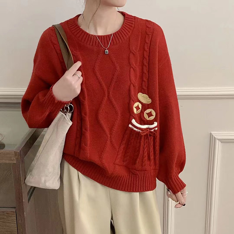 独特漂亮红色毛衣女本命年2025新款小个子秋冬打底针织衫上衣内搭