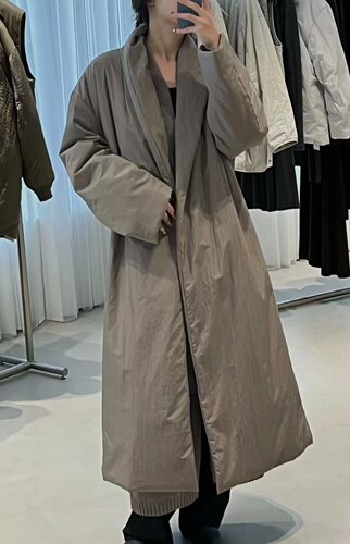 设计师品牌Y~P极简青果领浴袍式长款羽绒服女秋冬