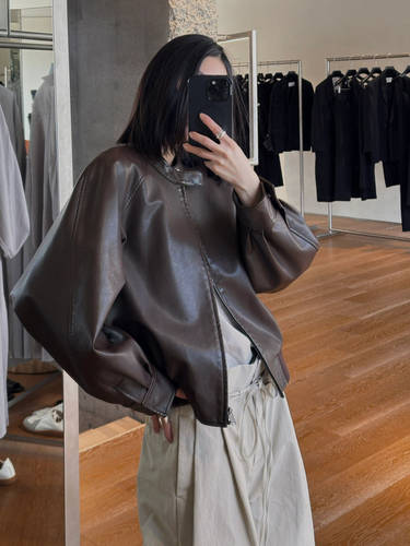 设计师品牌y~p时髦立领短款拉链皮衣夹克外套女