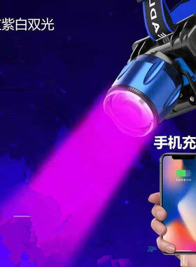 感应白紫双光源头戴式强光可充电