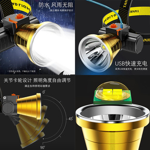 小手电筒矿灯 led夜钓鱼灯户外头戴式 锂电池强光头灯 大功率充电式