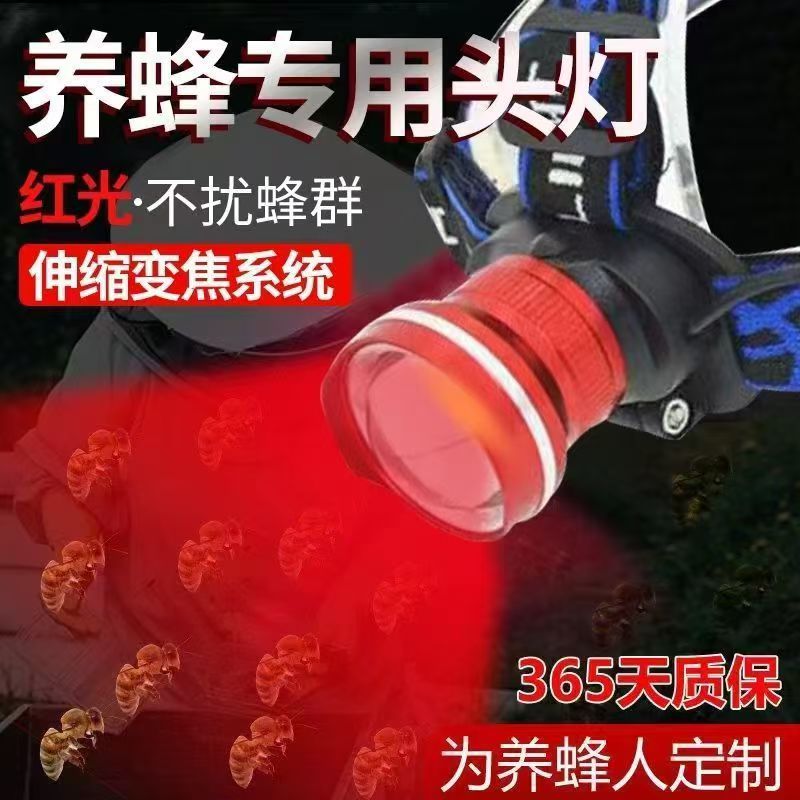 白红光养蜂头灯手电筒夜间蜜蜂工作色盲红线调焦大光斑超轻