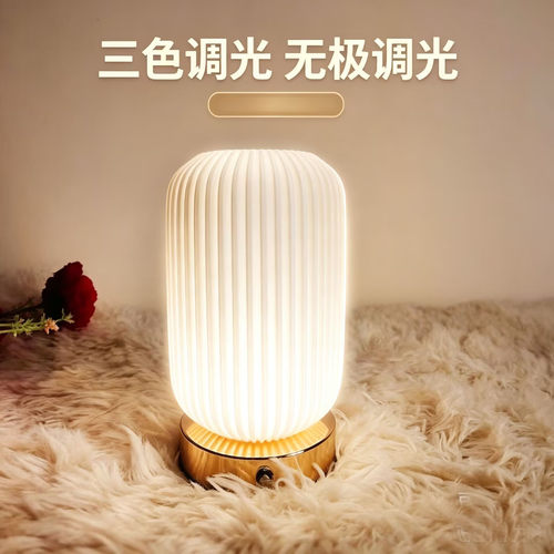 跨境3d打印花瓶台灯卧室高级感床头灯酒吧氛围装饰灯充电款小夜灯