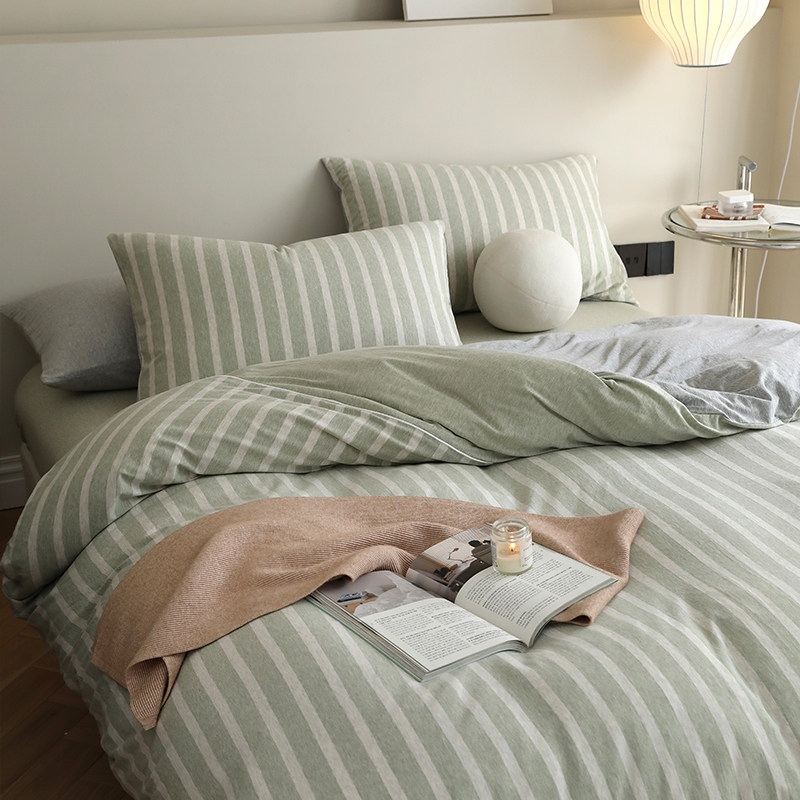 竖条纹全棉A类汗衫布床品四件套