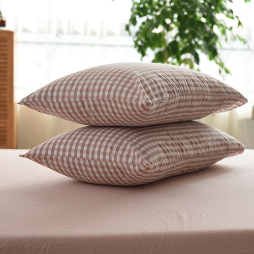 无印直供！日式格子水洗棉枕套