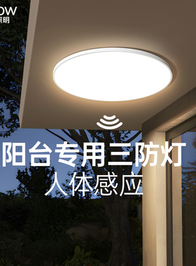箭牌照明阳台灯人体感应灯现代简约超薄高亮三防吸顶灯led雷达灯