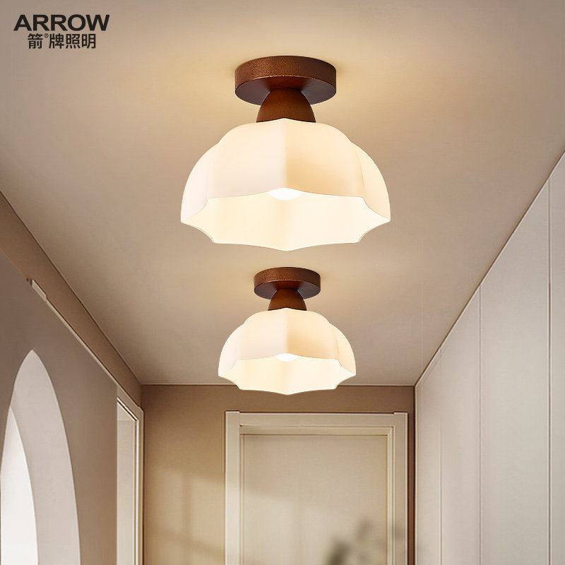 箭牌中古风走廊过道吸顶灯复古花朵玄关入户阳台胡桃木色衣帽间灯,家装灯饰光源,厨卫/阳台/玄关/过道吸顶灯,淘宝优惠券,粉丝福利购,淘宝优惠卷