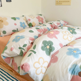 ins风纯棉四件套100全棉床单被套单人大学生宿舍三件套床上用品