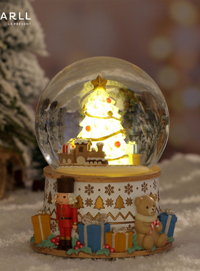 JARLL赞尔水晶球音乐盒旋转亮灯八音盒圣诞礼品送对象女朋友告白