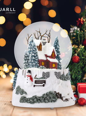 JARLL赞尔水晶球音乐盒平安夜圣诞飘雪八音盒送女孩生日告白礼物