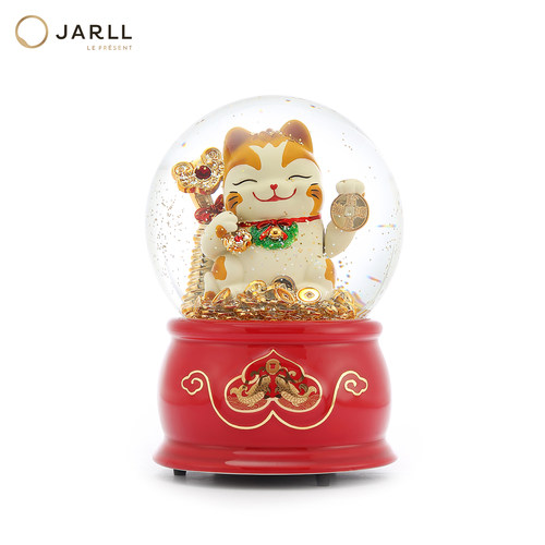 JARLL赞尔水晶球音乐盒招财猫八音盒玄关办公室乔迁开业开工礼品