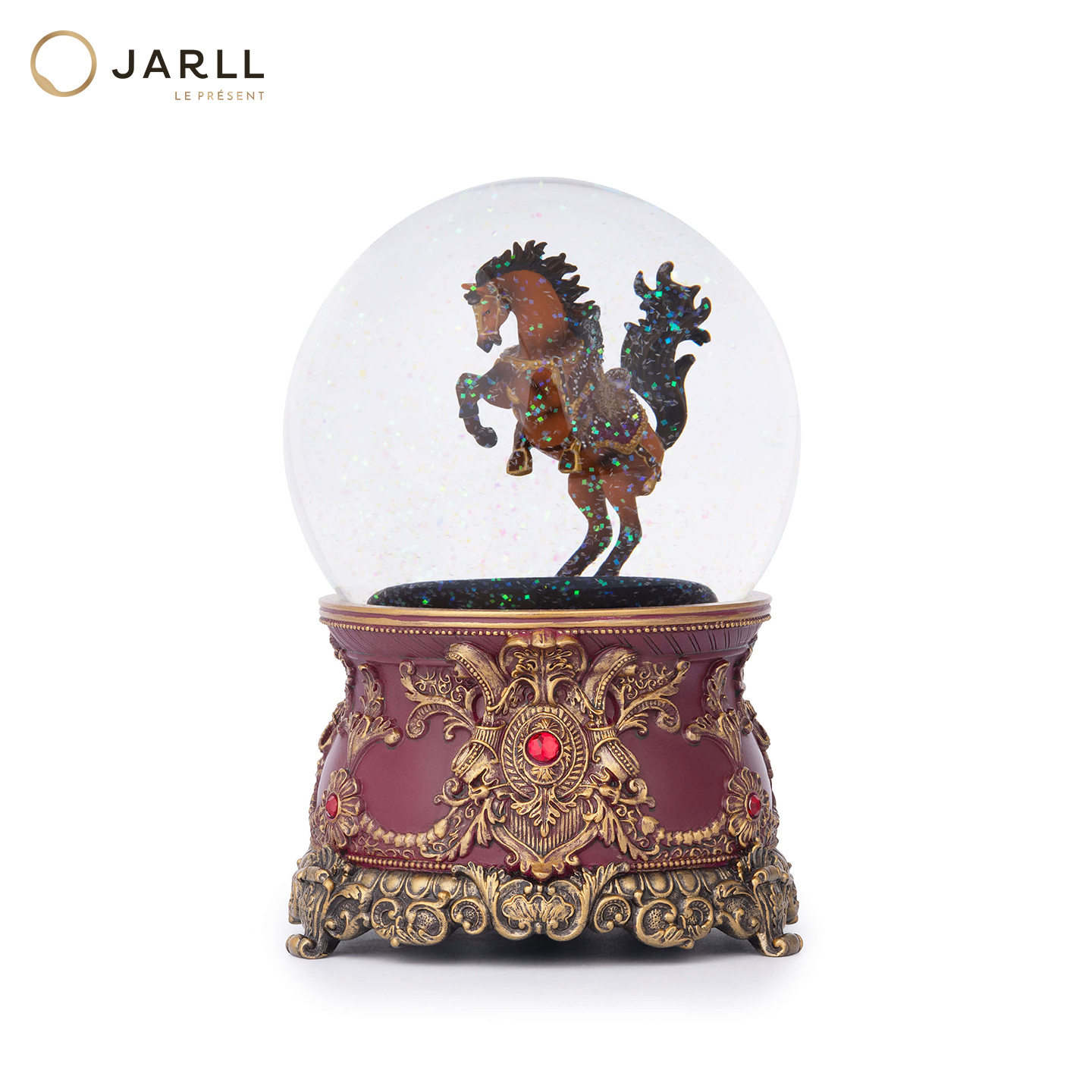 JARLL赞尔水晶球音乐盒访金做旧马到成功旋转自喷八音盒领导礼物