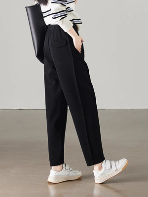 触摸小姐简单高腰休闲女裤2025春秋季新款慵懒褶皱后宫裤Tm7887Ql