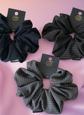 万饰如意 - 韩系灰色条纹大肠发圈女慵懒感高级气质盘发丸子头绳