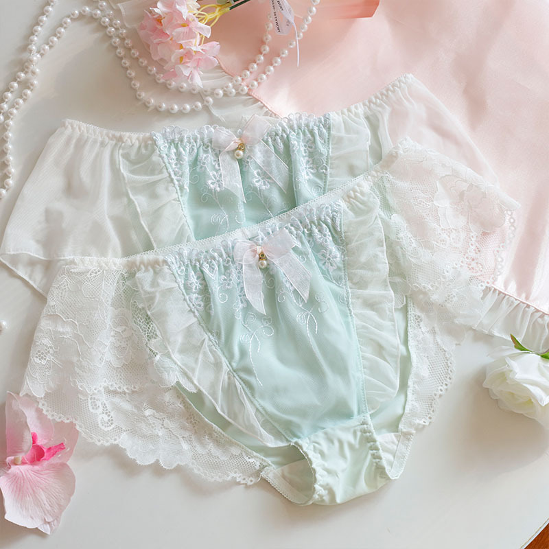 冰感薄荷~梦幻少女甜美中腰裙摆舒适内裤蕾丝透气日系厂家