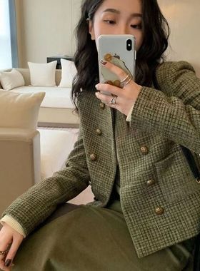 小香风粗花呢外套女2025春季新款女复古法式小个子短款通勤上衣女