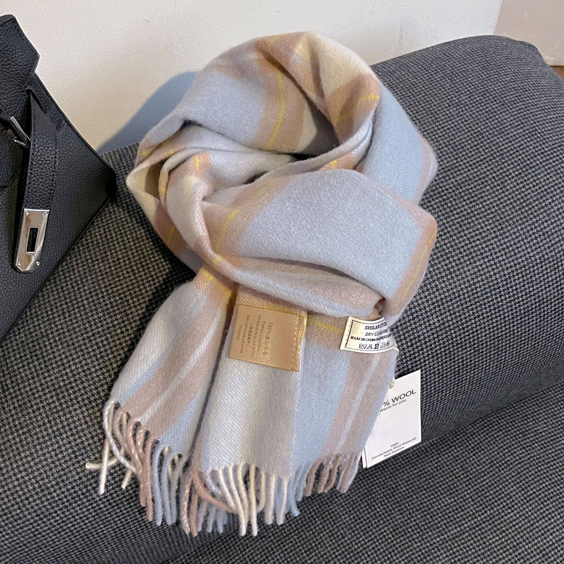 100%澳洲wool纯羊毛围巾女秋冬高级感2025新款英伦风格子围脖礼盒