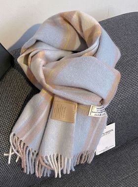 100%澳洲wool纯羊毛围巾女秋冬高级感2025新款英伦风格子围脖礼盒