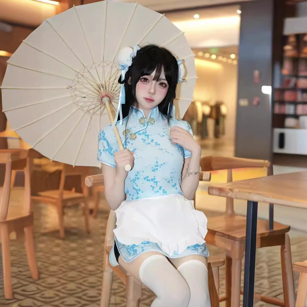 网红爆款中华娘旗袍性感修身显瘦国风新中式改良小厨娘连衣裙套装