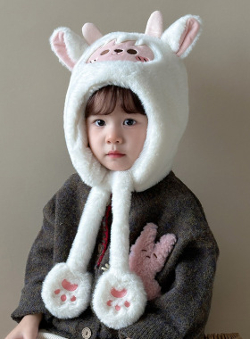 可爱小羊儿童帽子冬季加绒加厚保暖护耳防风兔绒男女包包卡通帽子