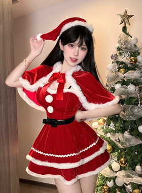圣诞服雪国圣女纯欲风连衣裙秋冬氛围感圣诞节洛丽塔风格网红主播