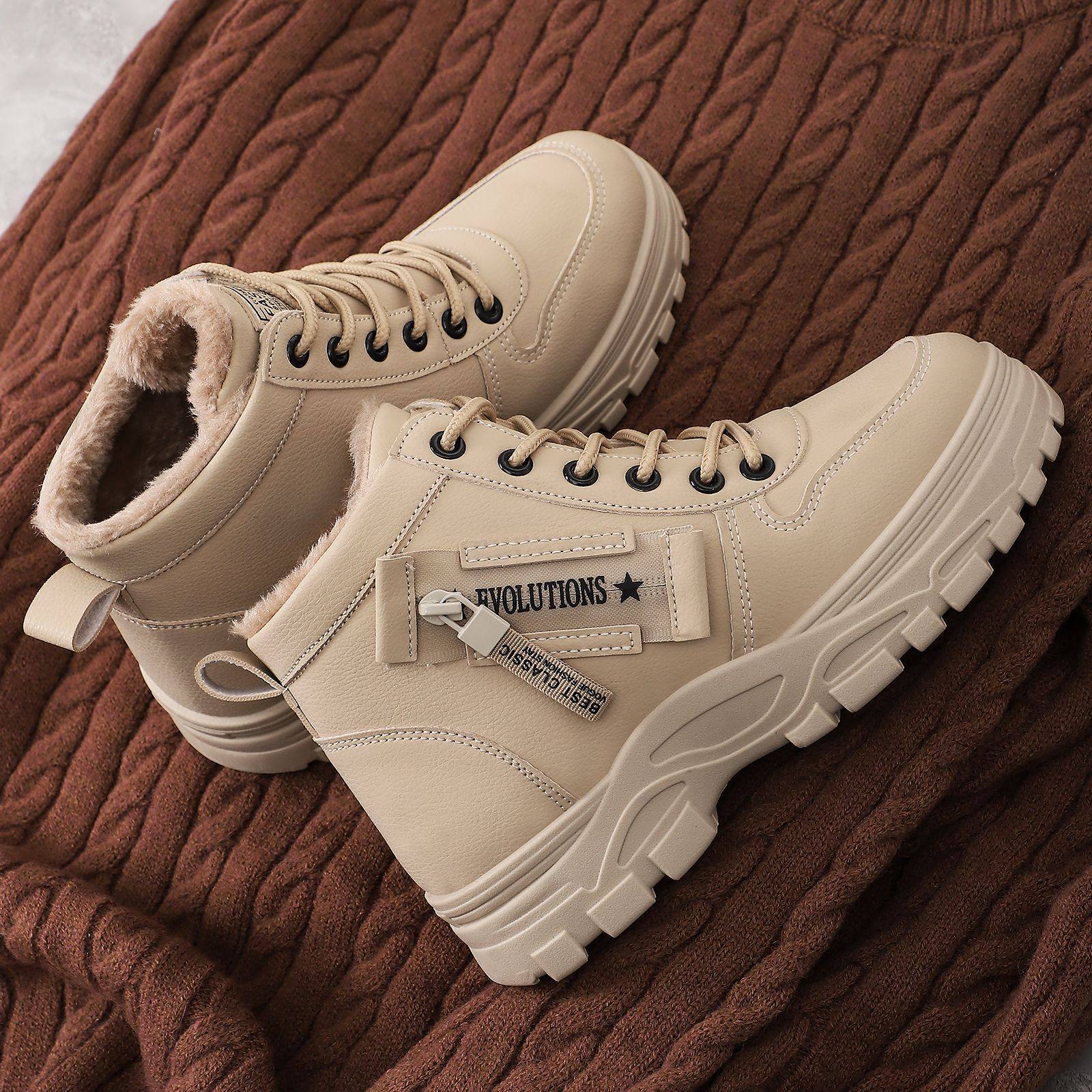 鞋子女款雪地靴冬季人气保暖加绒加厚棉鞋韩版系带中筒厚底棉靴