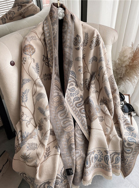 400g加厚版本复古民族风青鸟围巾女冬季高级感保暖围脖仿羊绒披肩