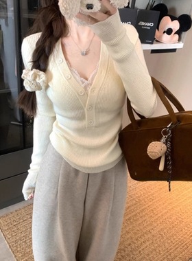 miu系减龄V领内搭针织毛衣女2025春季氛围感辣妹纯欲风打底衫上衣