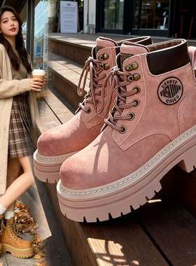 马丁靴女款2025年新款英伦风增高大黄靴春秋季小个子厚底四季短靴