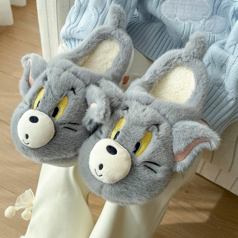 卡通猫和老鼠棉拖居家棉拖鞋女加绒棉拖鞋男保暖鞋月子鞋女包头拖