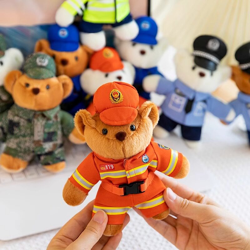 新款消防小熊警察交警蓝天救援挂件毛绒玩具可爱泰迪熊宣传钥匙扣