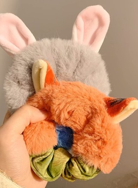 名创同款疯狂动物城朱迪尼克毛绒发圈头绳少女秋冬皮筋大肠圈发饰