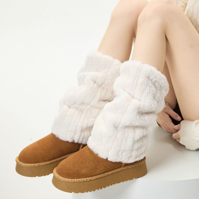 秋冬加绒加厚保暖仿兔绒雪地靴袜套y2k辣妹仿皮草毛绒腿套女ins潮