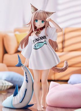 手办站姿黄豆粉 坐姿猫娘吃鱼 可换脸 跪姿少女摆件模型批发/代发