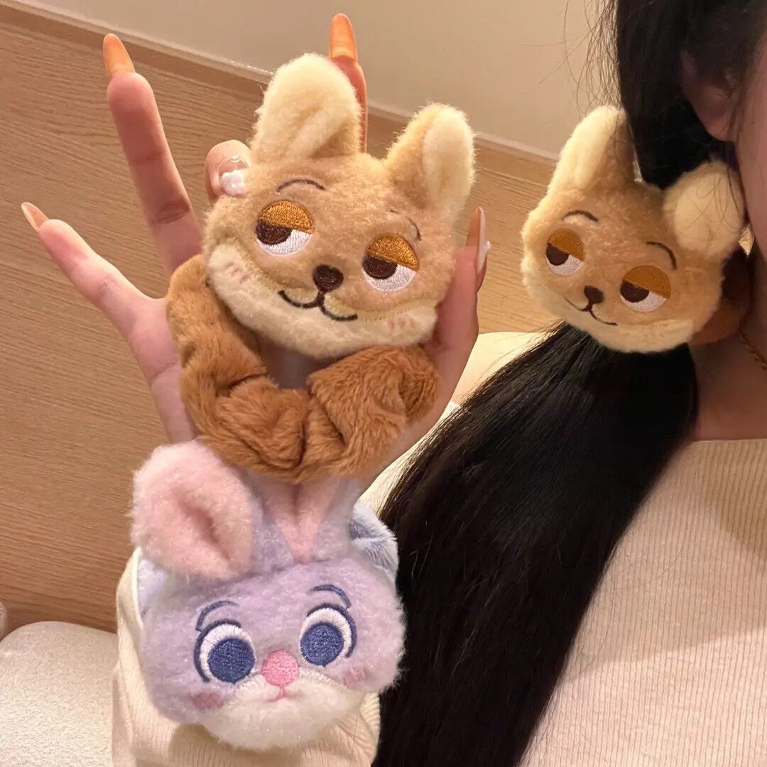 疯狂动物城毛绒发圈秋冬季朱迪尼克卡通毛绒发圈女扎马尾大肠发圈