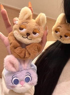 疯狂动物城毛绒发圈秋冬季朱迪尼克卡通毛绒发圈女扎马尾大肠发圈