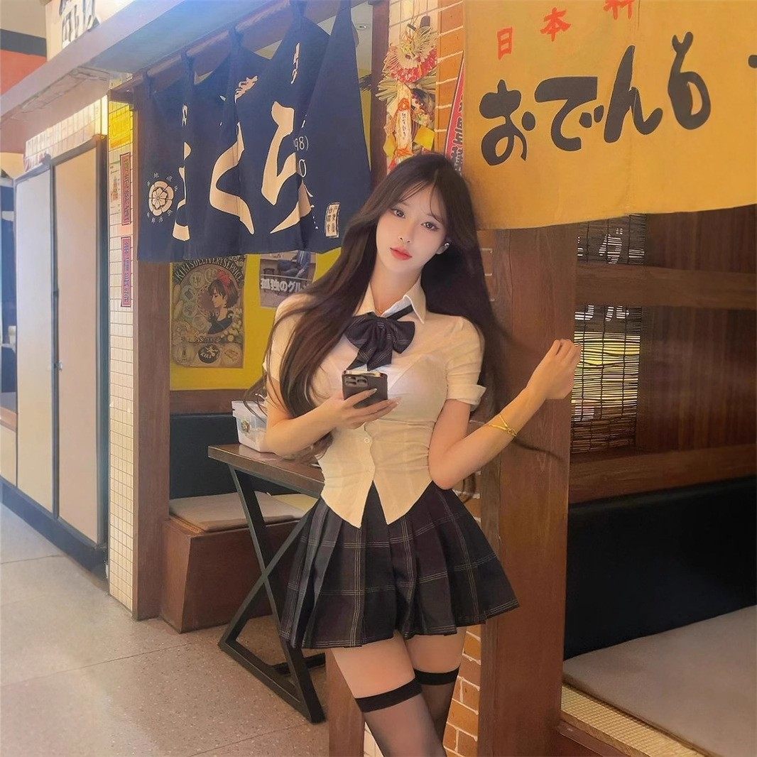 jk制服收腰衬衫上衣短袖原创正版学院风修身显瘦白色衬衣辣妹套装