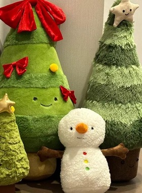 欢乐圣诞节公仔姜饼人抱枕围巾雪人玩偶圣诞树花环毛绒装饰品挂件