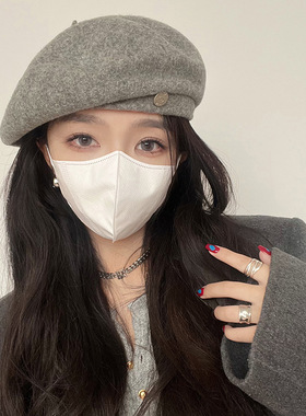 羊毛呢大头围贝雷帽子女款秋冬季新款韩版网红显脸小保暖画 家帽
