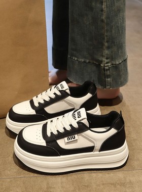 真皮踩屎感二棉鞋女2025秋冬新百搭加绒小白鞋厚底学生运动板鞋女