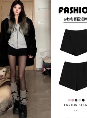 加绒黑色西装短裤女秋冬季2025新款高腰紧身显瘦休闲外穿打底热裤