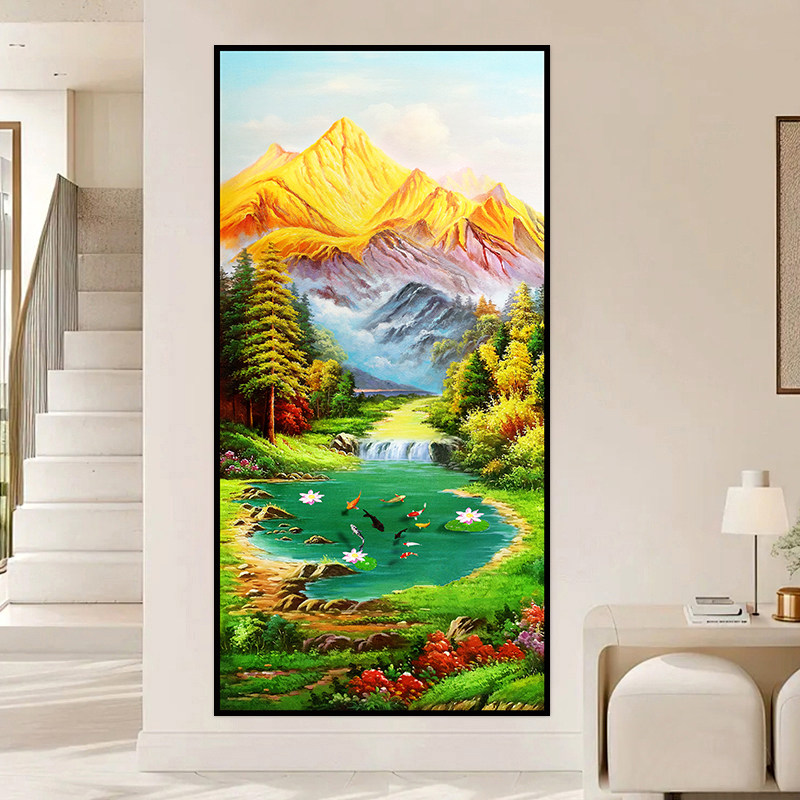玄关画入户正对门日照金山装饰画