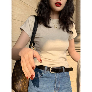 短袖 显瘦心机女百搭气质别致上衣 t恤纯色紧身夏2025新款 圆领修身