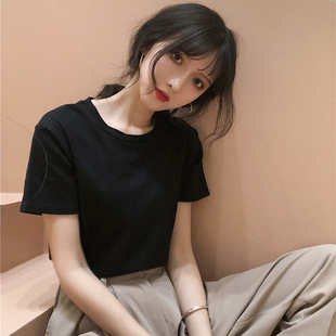 黑色T恤打底衫 小众纯色学生女装 内搭短袖 2025年夏季 纯棉上衣 新款