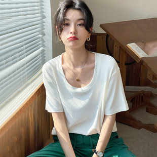 U领短袖t恤女装内搭上衣夏季2025年新款百搭显瘦宽松小众别致体恤