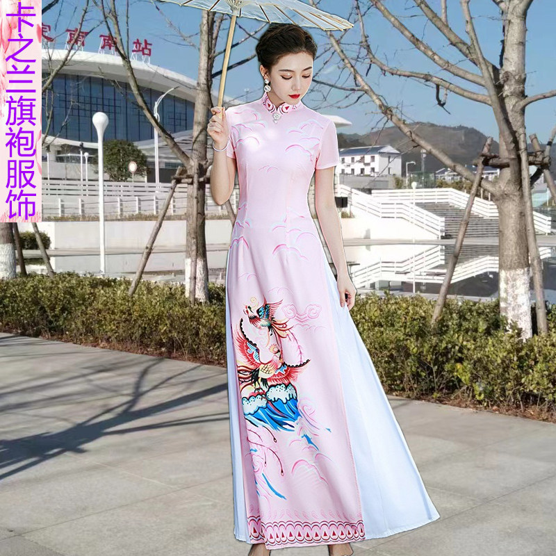 新品薄款奥黛雪纺旗袍优雅演出服