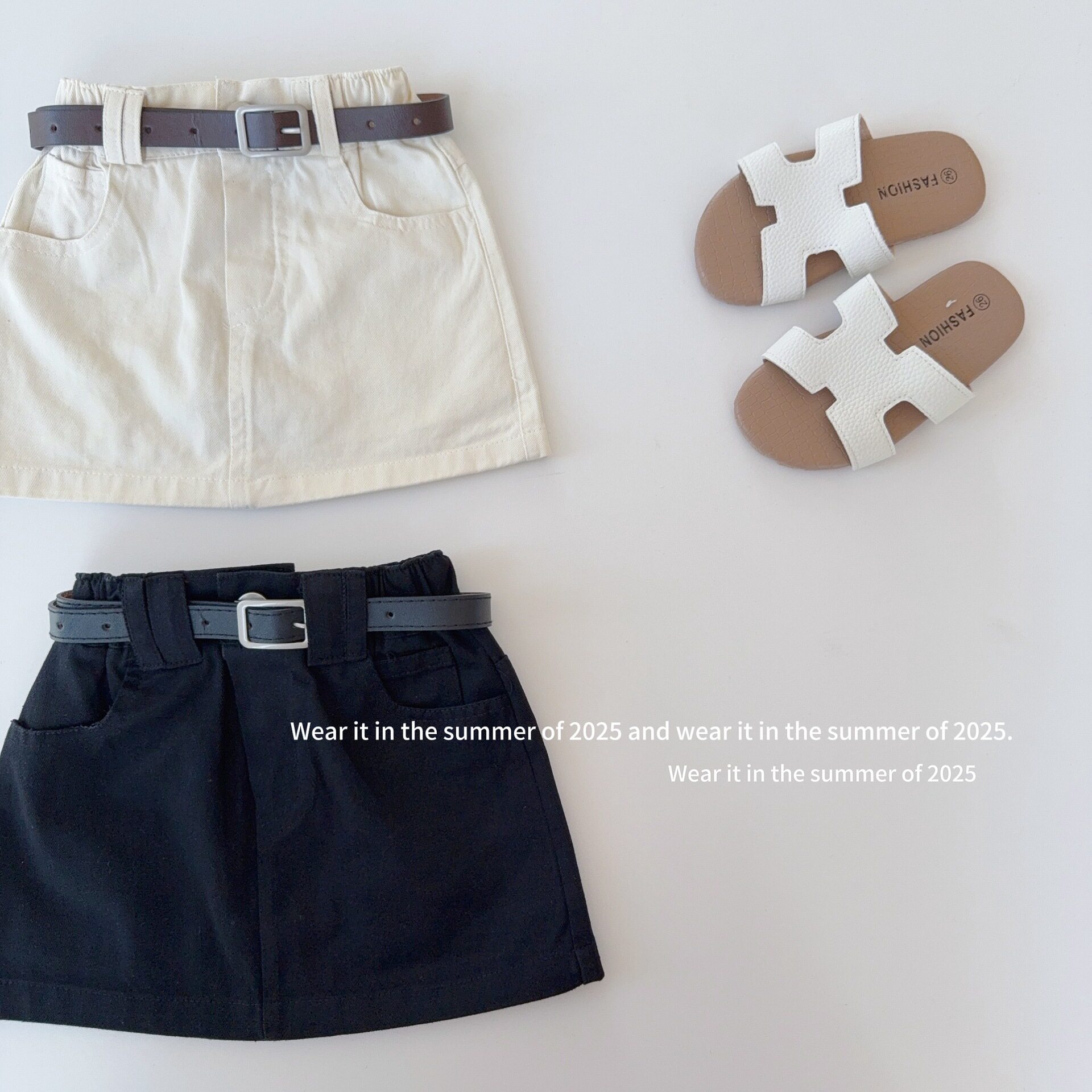 女童高腰半身裙夏季新款儿童百搭防走光裙裤宝宝洋气腰带A字短裙